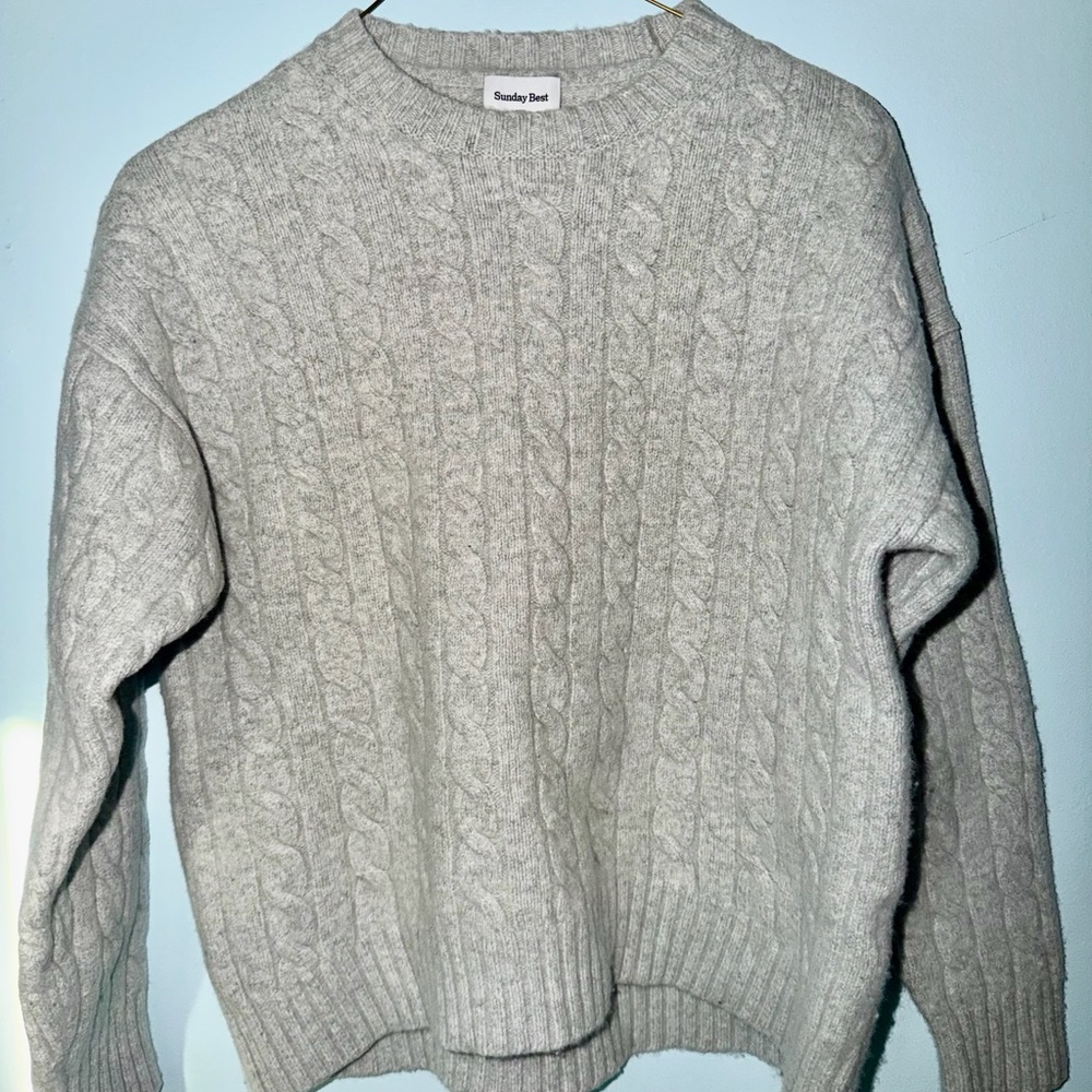 Aritzia Sunday Best Gray Cable Knit Sweater